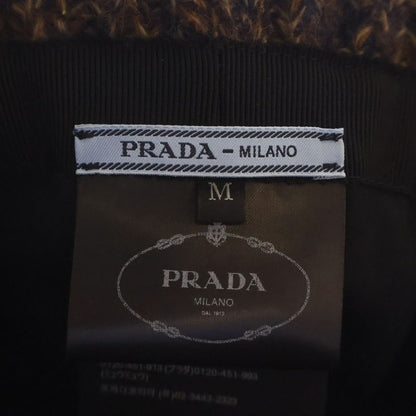 Prada Triangle Logo Melange Knit Bucket Hat Brown