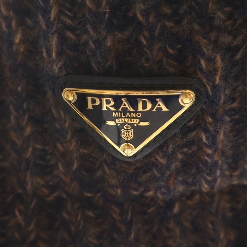 Prada Triangle Logo Melange Knit Bucket Hat Brown