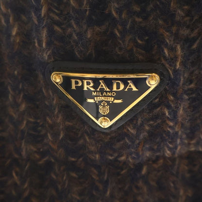 Prada Triangle Logo Melange Knit Bucket Hat Brown