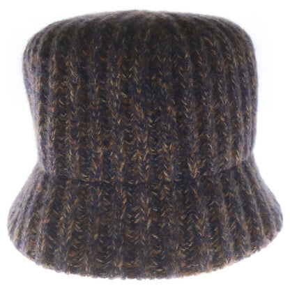Prada Triangle Logo Melange Knit Bucket Hat Brown