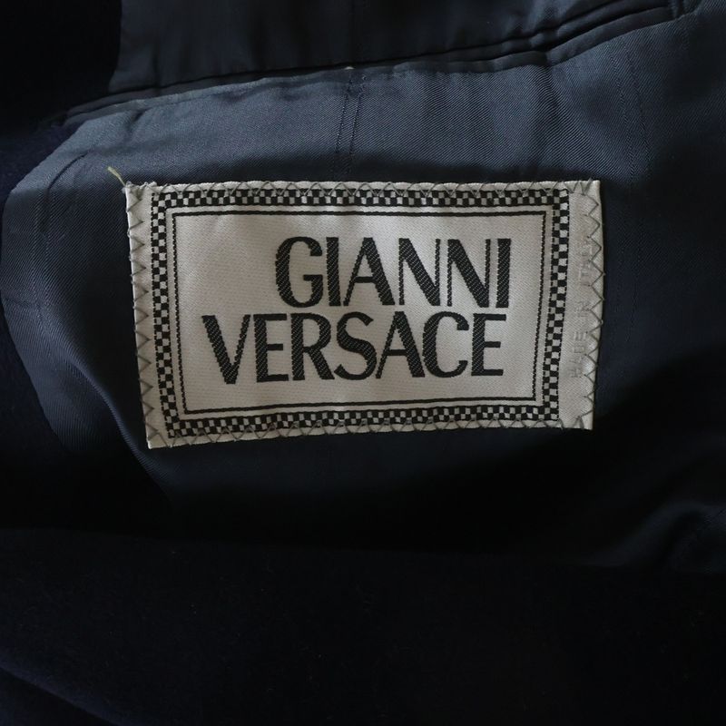 Versace Gianni Viscose Tailored Star Long Coat Jacket Navy