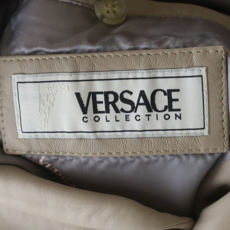 Versace Collection Lamb Leather Tailored Jacket Beige