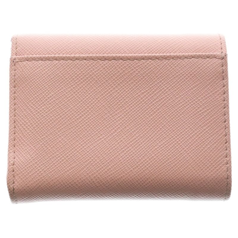 Prada Saffiano Compact Wallet Trifold Coin Case Pink Leather Gold