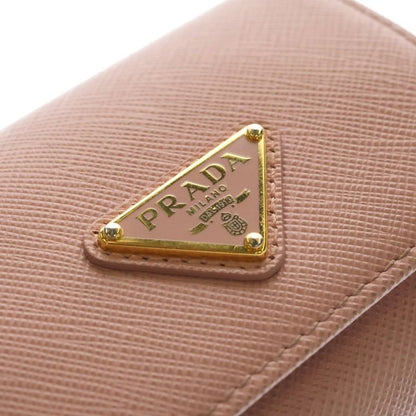 Prada Saffiano Compact Wallet Trifold Coin Case Pink Leather Gold