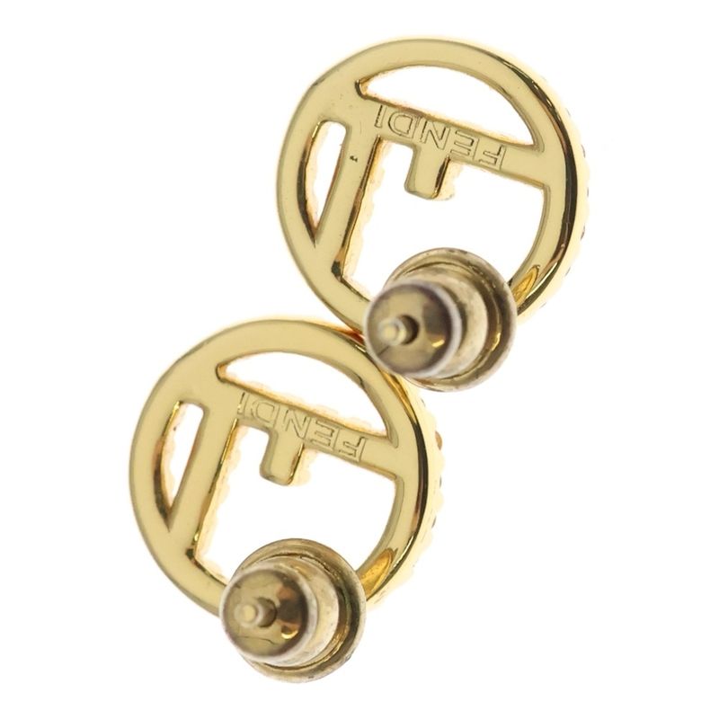 Fendi Logo Rhinestone Earrings Gold