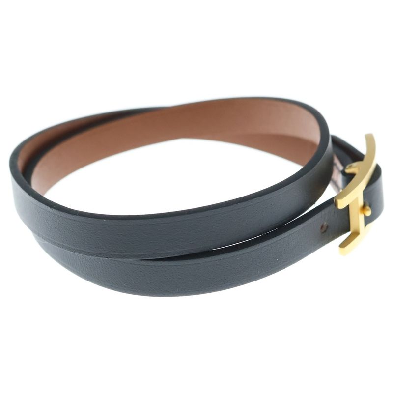 Hermes Leather Bracelet T-engraved Black
