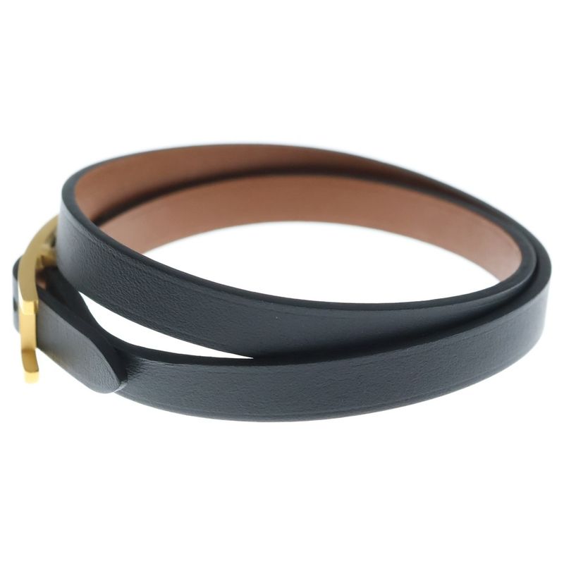 Hermes Leather Bracelet T-engraved Black