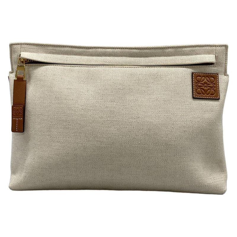 Loewe Clutch Tpouch Ivory Brown Leather