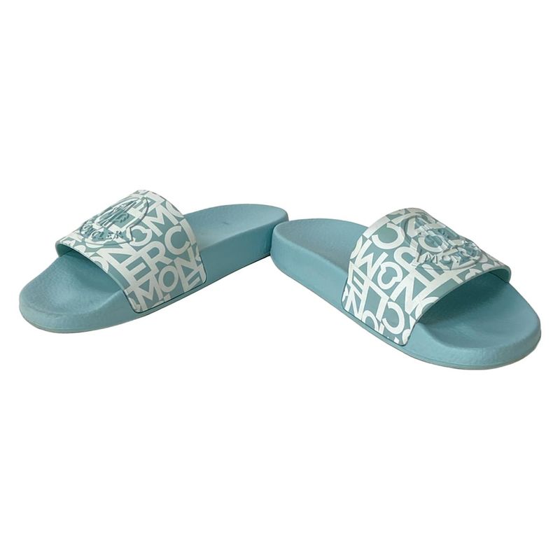 Moncler Sandals 39 Light Blue White Logo All Over Pattern