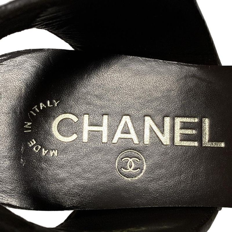 Chanel Sandals 35.5 Gold Dark Brown Wedge Sole Leather