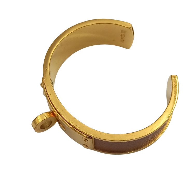 Hermes Bangle Kelly Gold Brown Metal Leather Bracelet