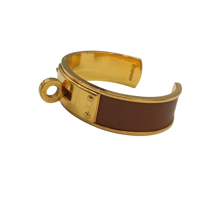 Hermes Bangle Kelly Gold Brown Metal Leather Bracelet