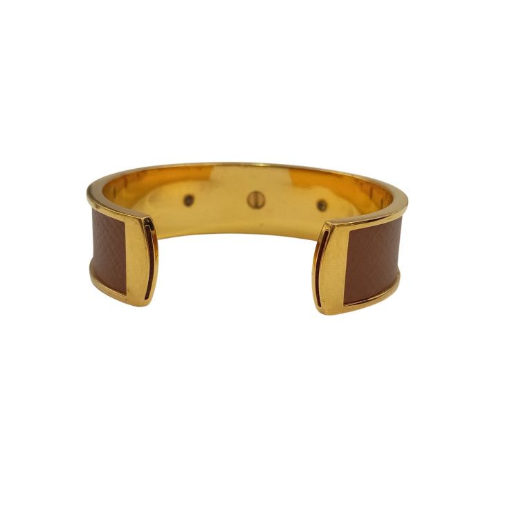 Hermes Bangle Kelly Gold Brown Metal Leather Bracelet