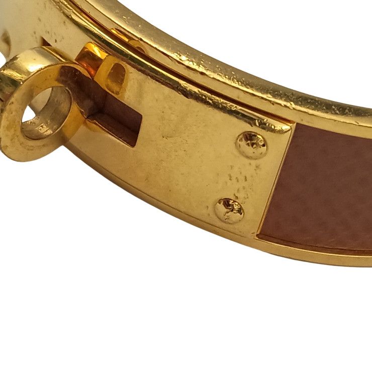 Hermes Bangle Kelly Gold Brown Metal Leather Bracelet