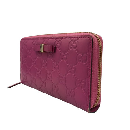 Gucci Wallet Guccissima Pink Signature Leather Ribbon Zip Around Gold