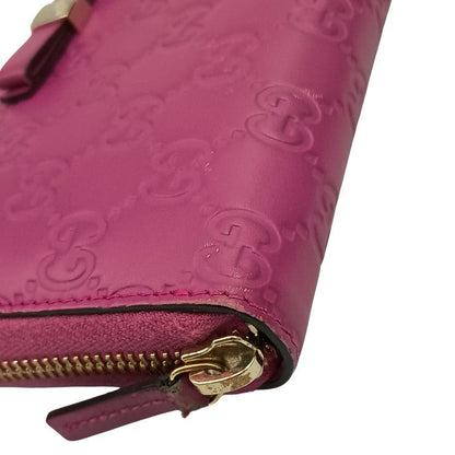 Gucci Wallet Guccissima Pink Signature Leather Ribbon Zip Around Gold