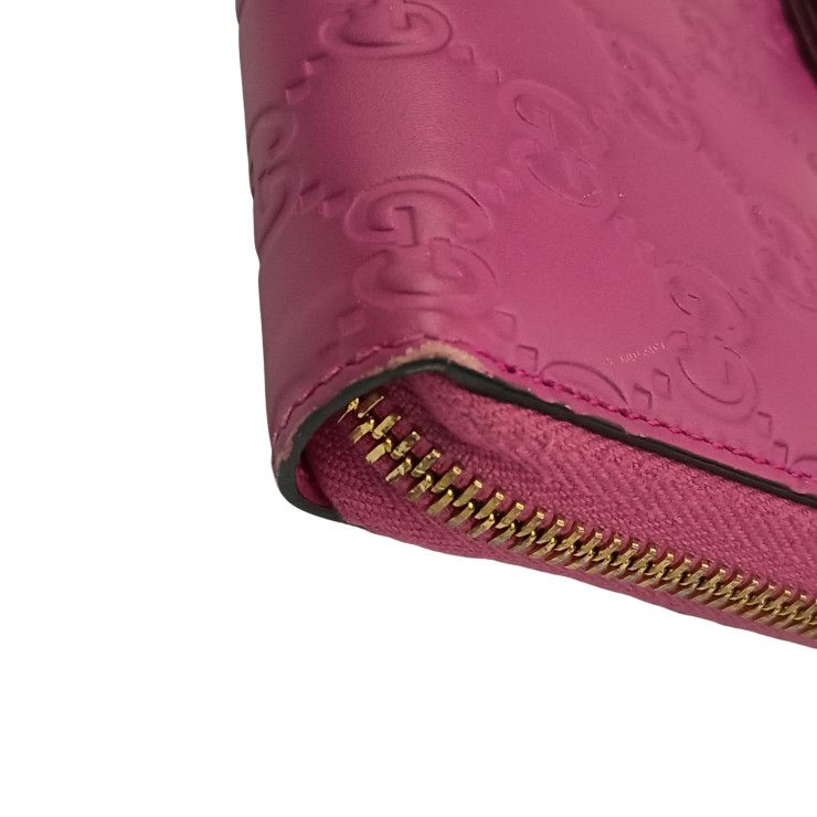 Gucci Wallet Guccissima Pink Signature Leather Ribbon Zip Around Gold