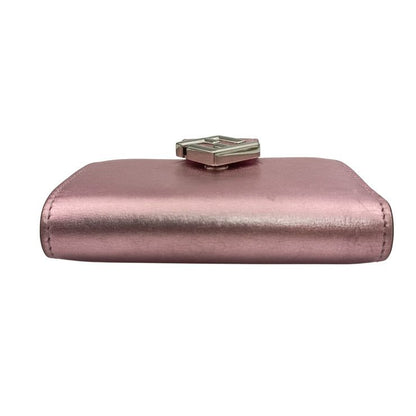 Fendi Bifold Wallet FF Diamond Metallic Pink Leather Silver