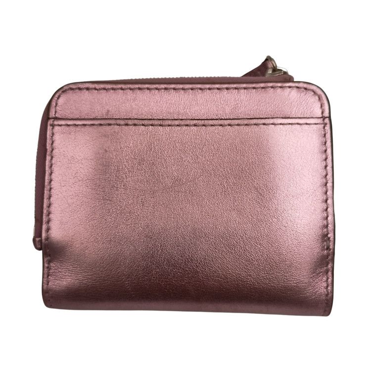 Fendi Bifold Wallet FF Diamond Metallic Pink Leather Silver