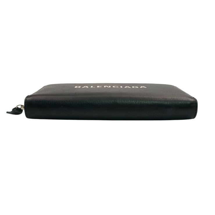 Balenciaga Wallet Everyday Black Leather Logo Zip Around