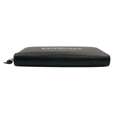 Balenciaga Wallet Everyday Black Leather Logo Zip Around