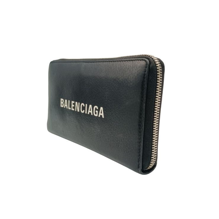 Balenciaga Wallet Everyday Black Leather Logo Zip Around