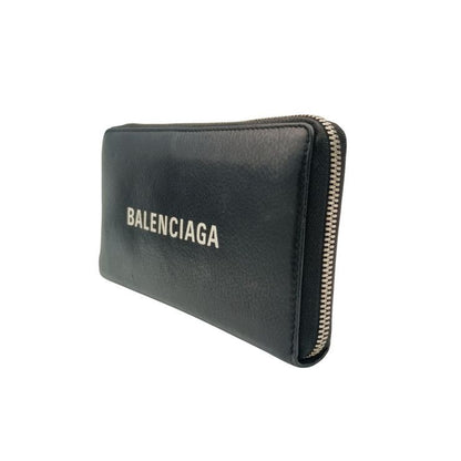 Balenciaga Wallet Everyday Black Leather Logo Zip Around
