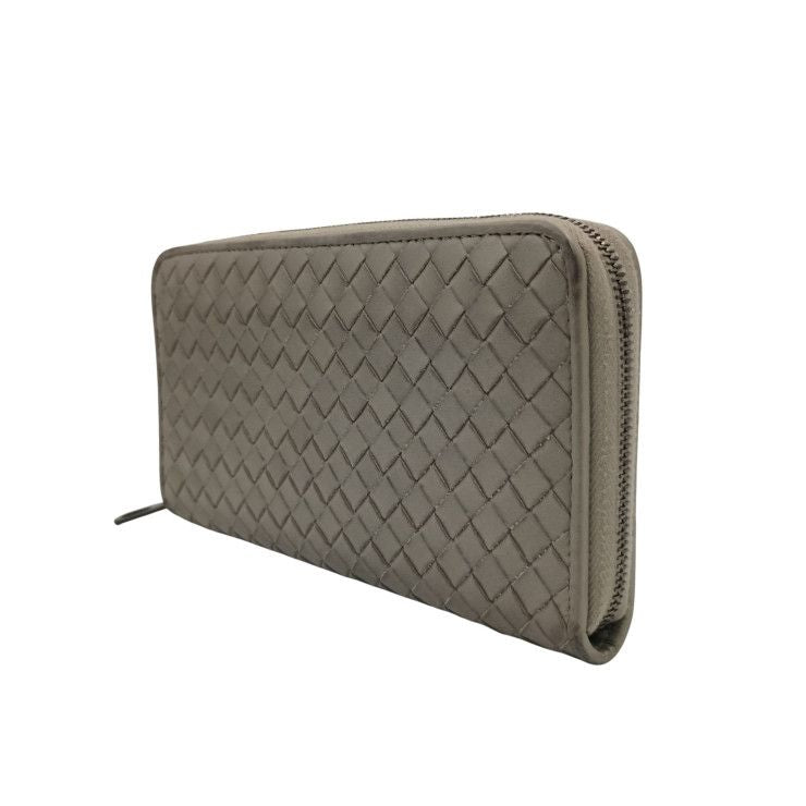 Bottega Veneta Wallet Intrecciato Gray Leather Zip Around