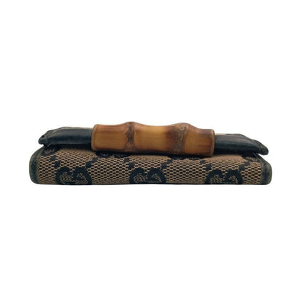 Gucci Key Case Brown Black GG Canvas Leather 6 Rows Key Holder