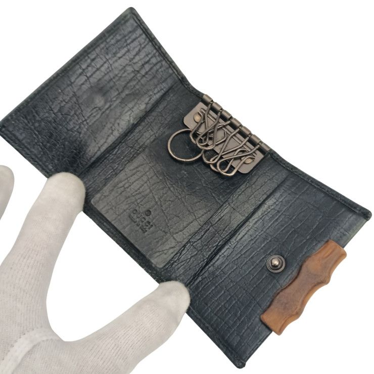 Gucci Key Case Brown Black GG Canvas Leather 6 Rows Key Holder