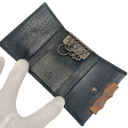 Gucci Key Case Brown Black GG Canvas Leather 6 Rows Key Holder