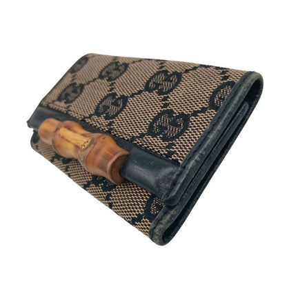 Gucci Key Case Brown Black GG Canvas Leather 6 Rows Key Holder