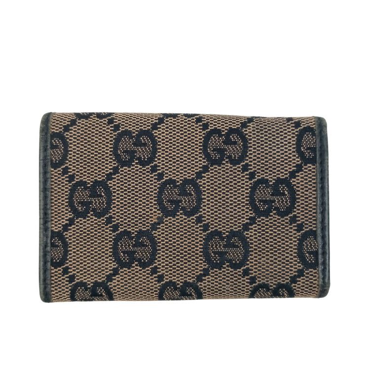 Gucci Key Case Brown Black GG Canvas Leather 6 Rows Key Holder