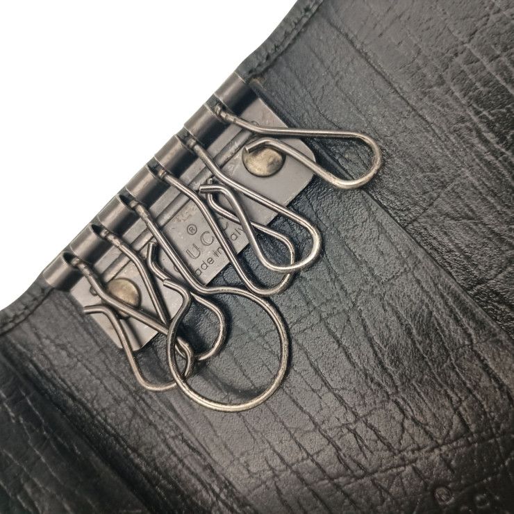 Gucci Key Case Brown Black GG Canvas Leather 6 Rows Key Holder