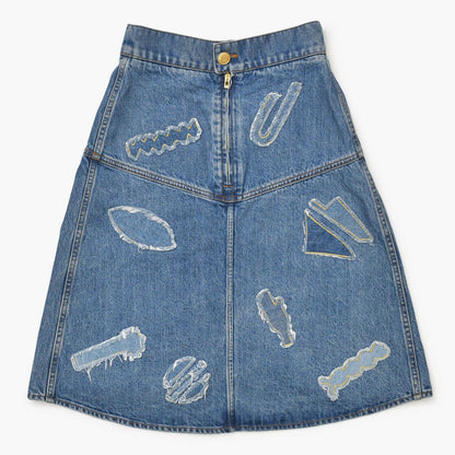 Chanel Denim Skirt Metiers D'art Collection CC Logo Patchwork — view 2