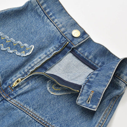 Chanel Denim Skirt Metiers D'art Collection CC Logo Patchwork — view 8