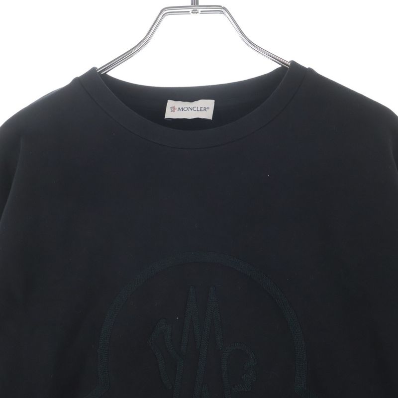 Moncler Logo Embroidery Crew Neck Pullover Sweatshirt Trainer Black Kids Sweater