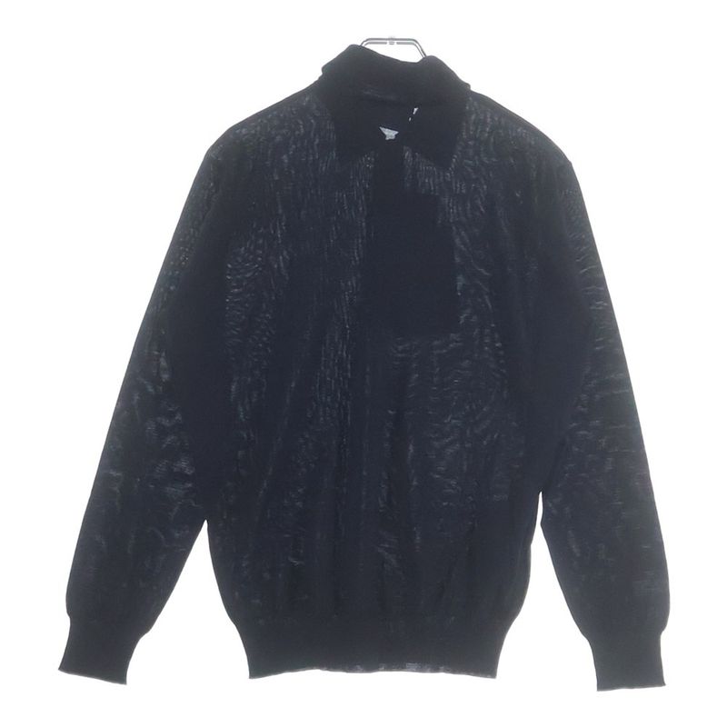 Prada Wool Knit Long Sleeve Polo Shirt Navy