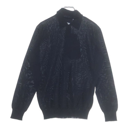 Prada Wool Knit Long Sleeve Polo Shirt Navy