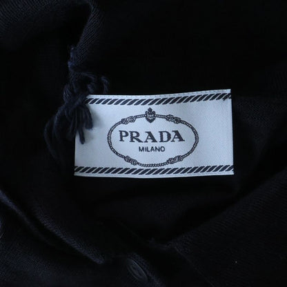 Prada Wool Knit Long Sleeve Polo Shirt Navy