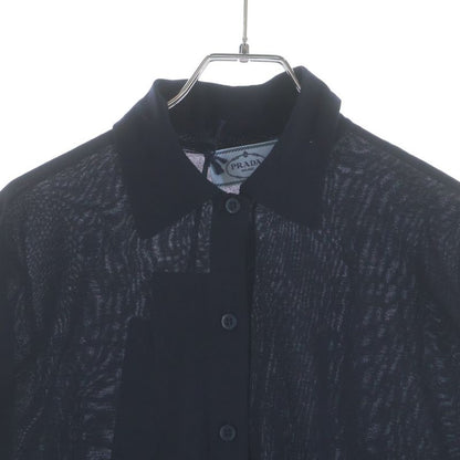 Prada Wool Knit Long Sleeve Polo Shirt Navy