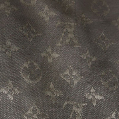 Louis Vuitton Shawl Monogram Fringe Scarf Silk Wool Light Gray