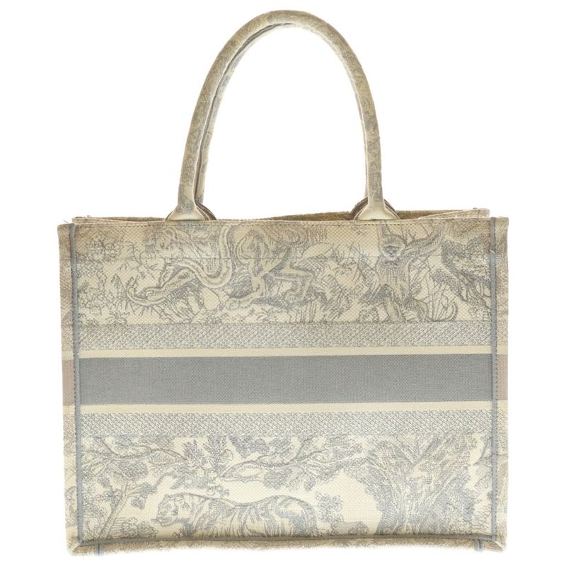 Dior Book Tote Toile de Jouy Animal All Over Pattern Jacquard White Gray