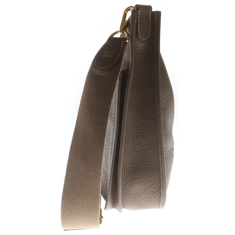 Hermes Evelyne PM Etoupe Taurillon Clemence Leather Shoulder Bag Gold Brown
