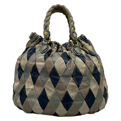 Miu Miu Tote Gray Navy Multi Leather