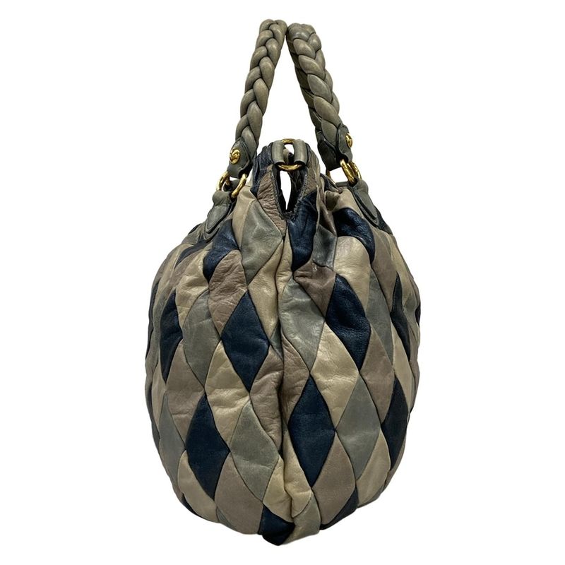 Miu Miu Tote Gray Navy Multi Leather
