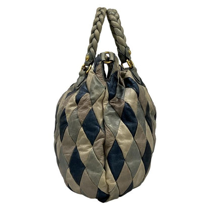 Miu Miu Tote Gray Navy Multi Leather