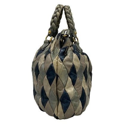 Miu Miu Tote Gray Navy Multi Leather