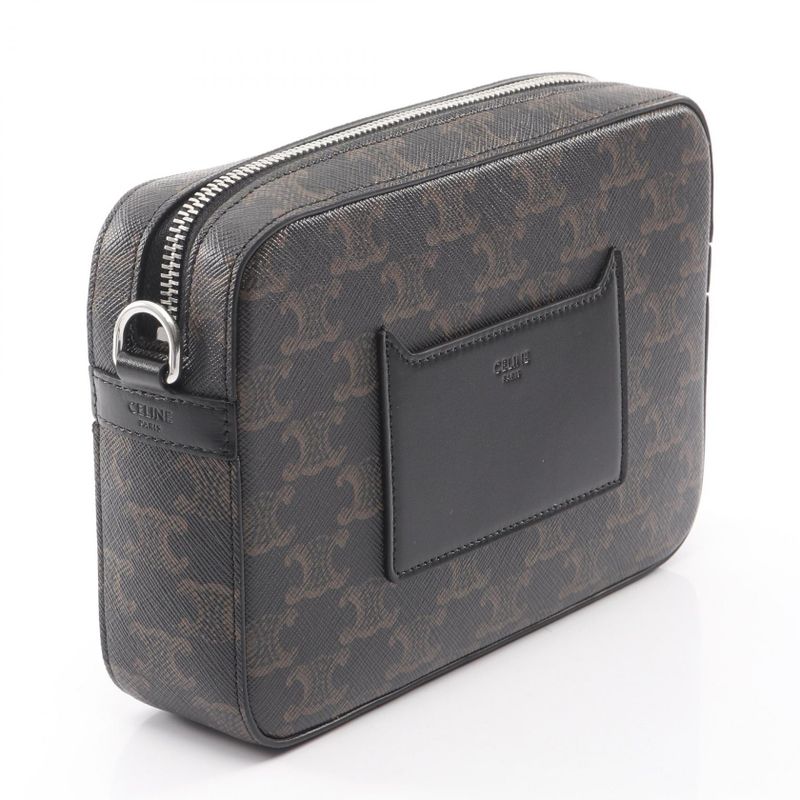 Celine Shoulder Bag Small Messenger Triomphe Black Canvas Leather