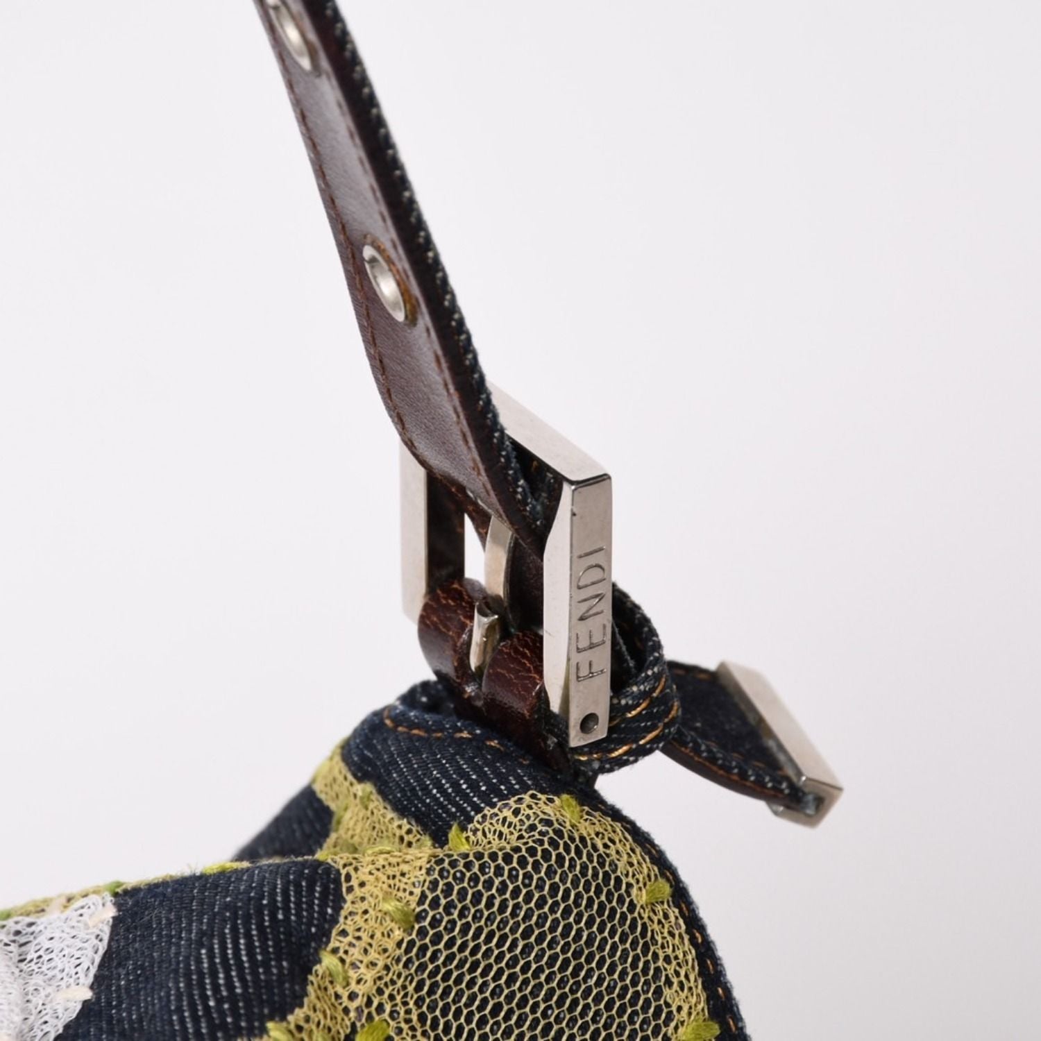 Fendi Flower Denim Mamma Baguette Embroidery Navy Silver — view 4